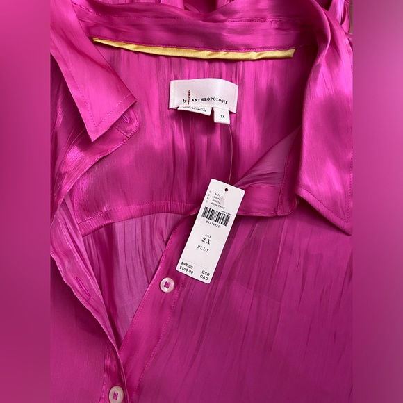 By Anthropologie Silky Iridescent Buttondown Shirt blouse pink new size 2X - Picture 8 of 8